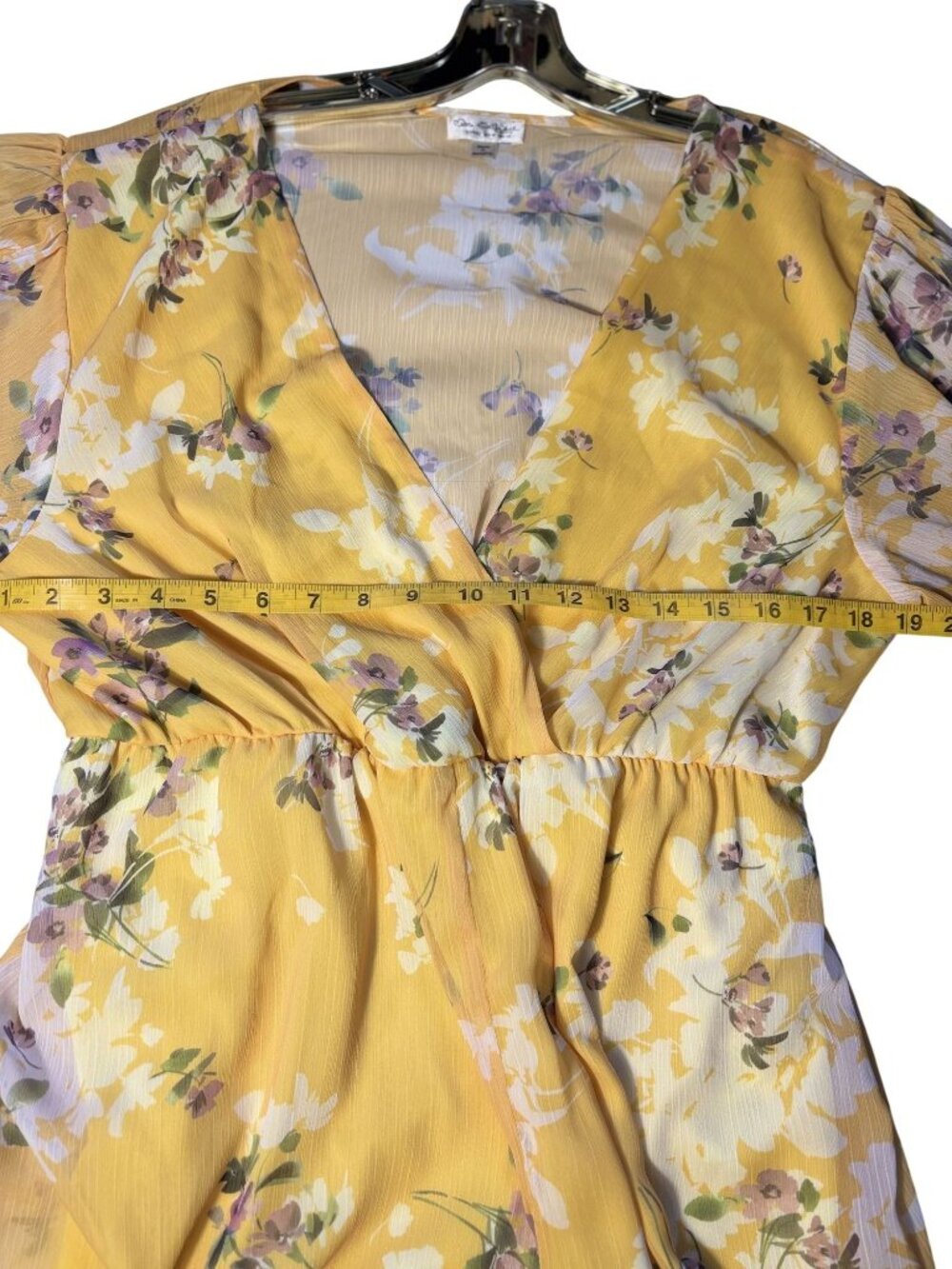 Yellow Floral Long Sleeve Wrap Ruffled Chiffon Romper By Miss Selfridge Size 10 - Picture 5 of 10